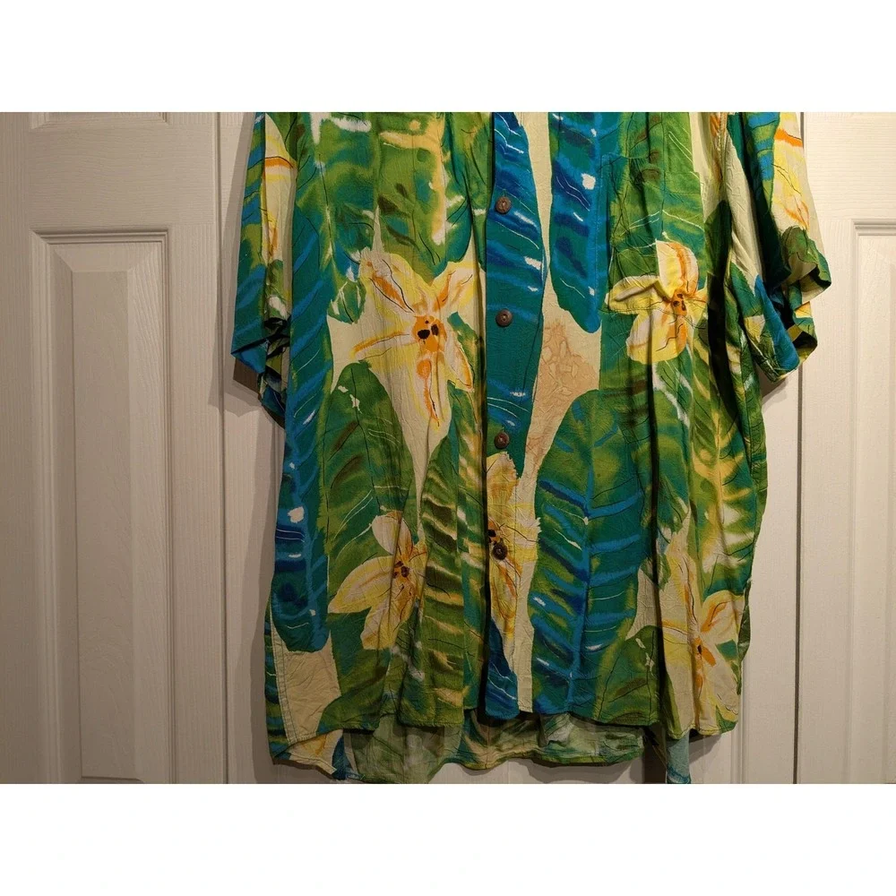 Vtg. Jams World Shirt Mens 2XL Green Tropical Floral Hawaiian Aloha Rayon‎ USA - Picture 3 of 15